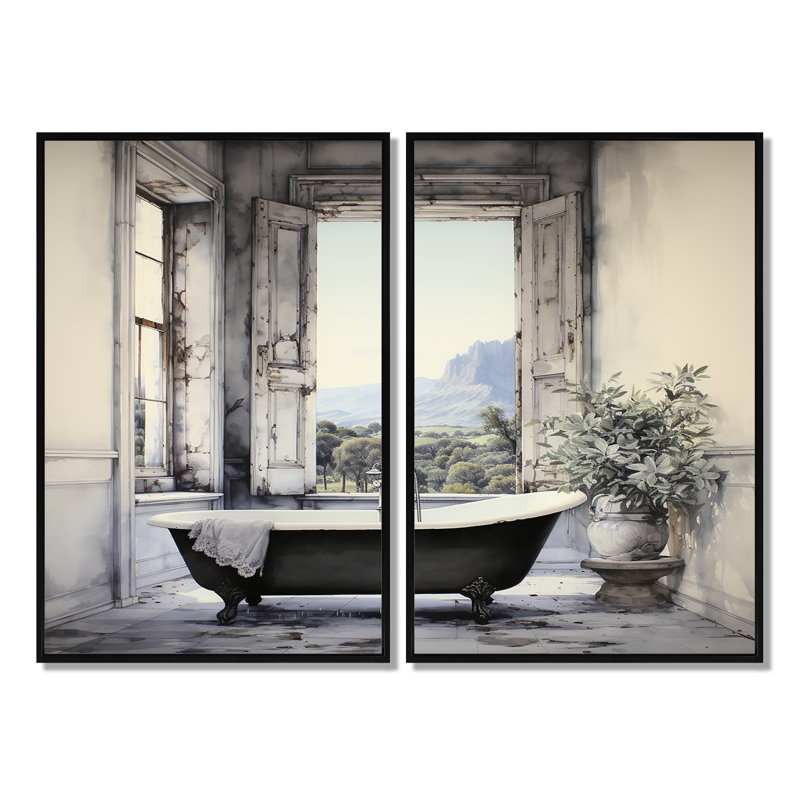 Bath, monochrome de Tranquillity I - Illustration Laundry, reproduction d'art sur toile, 36" H x 48" W, Black