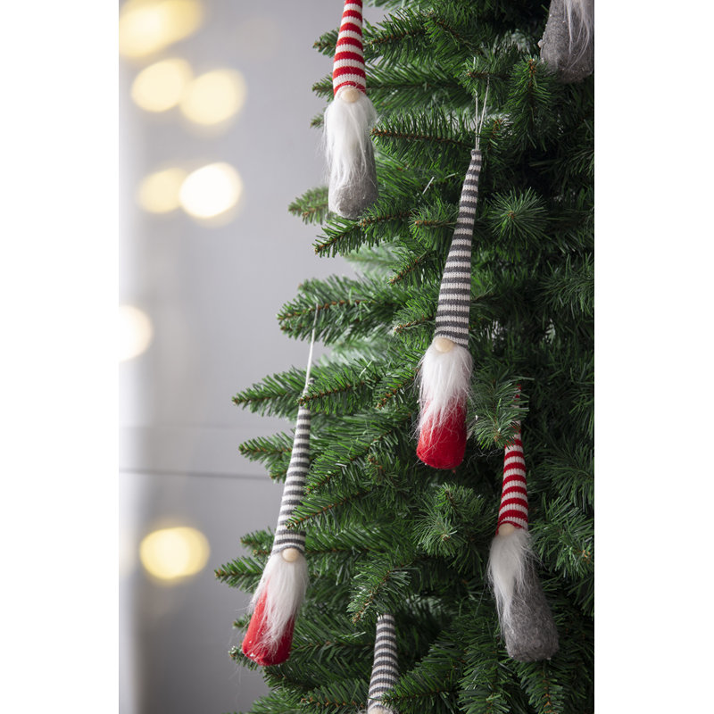 Gnomes en tissu avec chapeau rayé dans un plateau en bois - ensemble de 12 - blanc, rouge, gris
