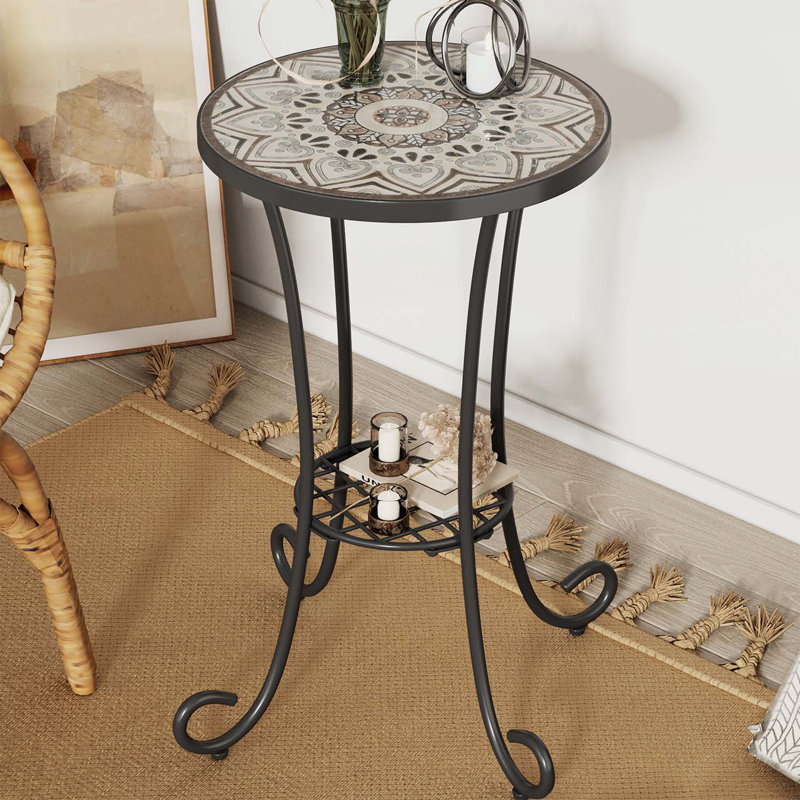 Zaire Ceramic Top Side Table, Brown/Black
