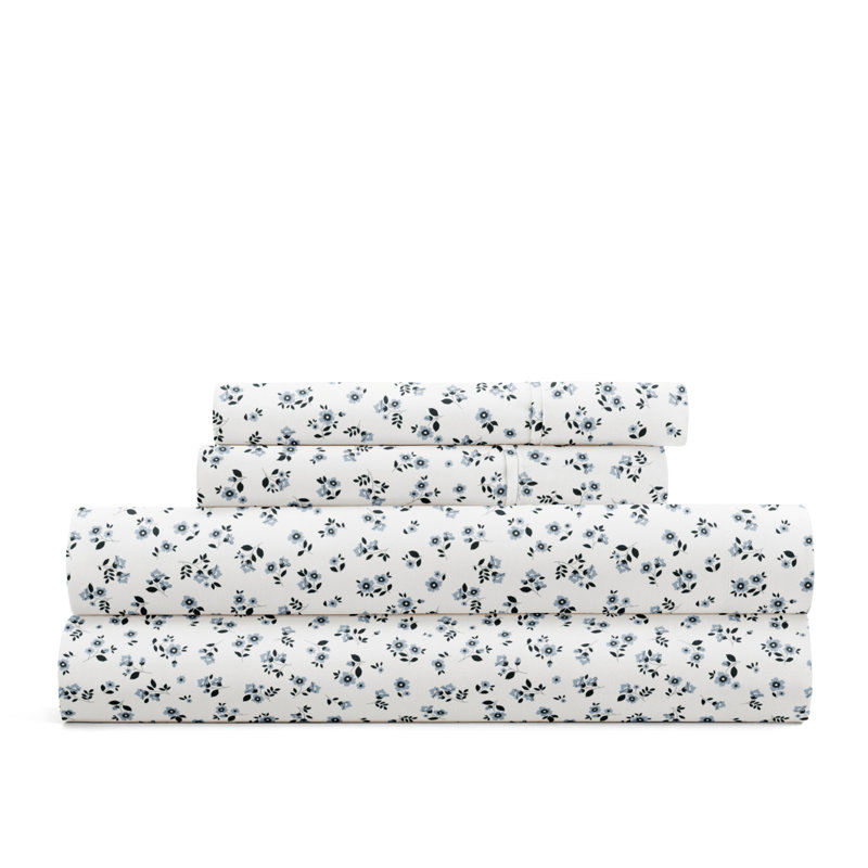 Queen Blue Floral Microfiber Sheet Set
