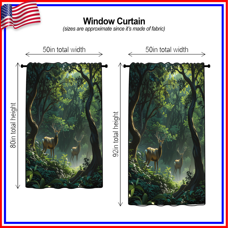 Rideaux de fenêtre en cerf dans la forêt, voilages et rideaux occultant - 1 panneau, 50 po x 92 po - 1 panneau, Transparent