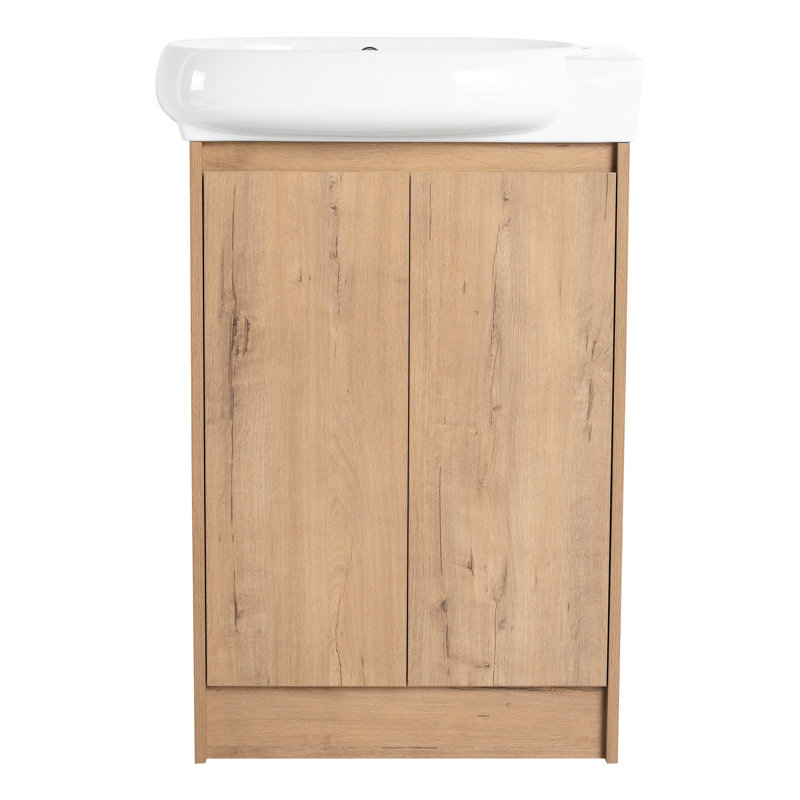 Meuble-lavabo de salle de bain autoportant de 23 po - moderne, compact, portes à fermeture douce, vaste étagère à l'intérieur moderne avec lavabo, tiroir suffisant