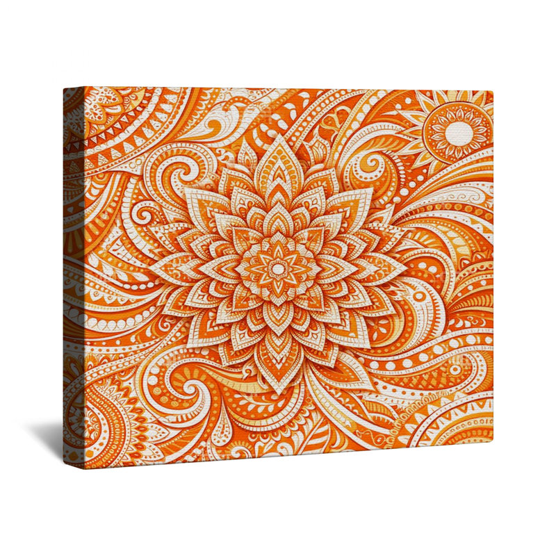 Mandala orange sur toile tendue orange, 20 x 24 pouces