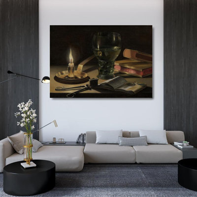 «Still Life with Lighted Candle» par pieter claesz - art mural de toile tendue avec châssis