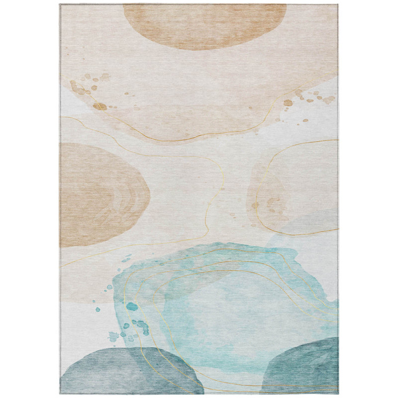 Tapis extérieur antidérapant lavable beige et bleu 3 pi x 4 pi