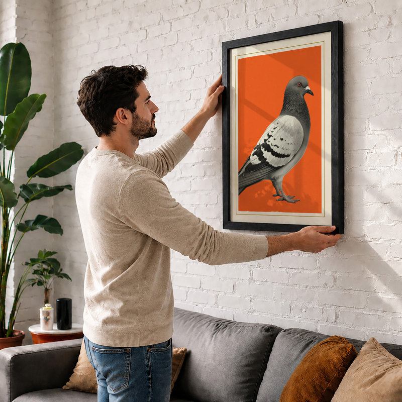 Pigeon Portrait Modern - Framed Print, A2 - 59.4 x 42.0 cm, Black