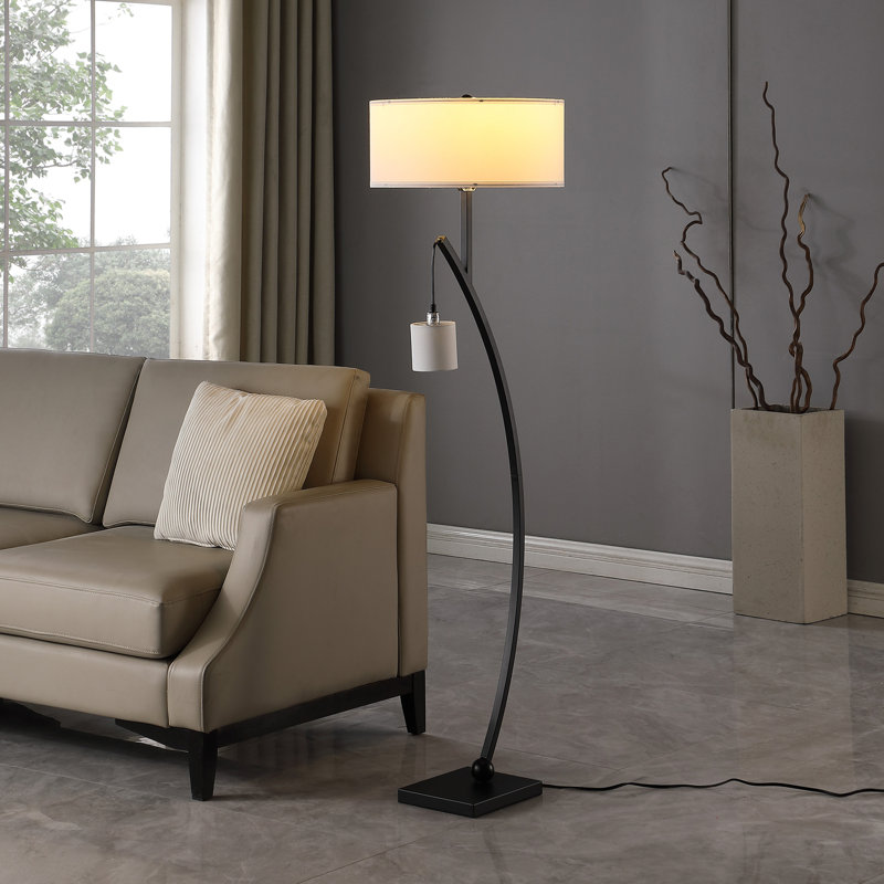Lampe contemporaine à double arc avec luminaire suspendu Pendelum, Noir mat
