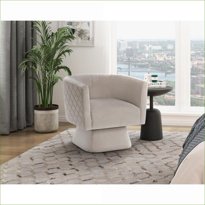 Fauteuil d'appoint pivotant en velours brun taupe brun clair, siège confortable en bois massif cousu à losanges pour salon, adultes