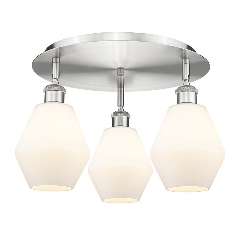 Amylea Glass Flush Mount, Cased Matte White, Satin Nickel