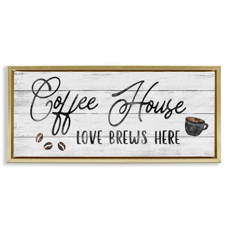 Coffee House Love Brews Here, Metallic Gold Floater Frame, 14" H x 31" W