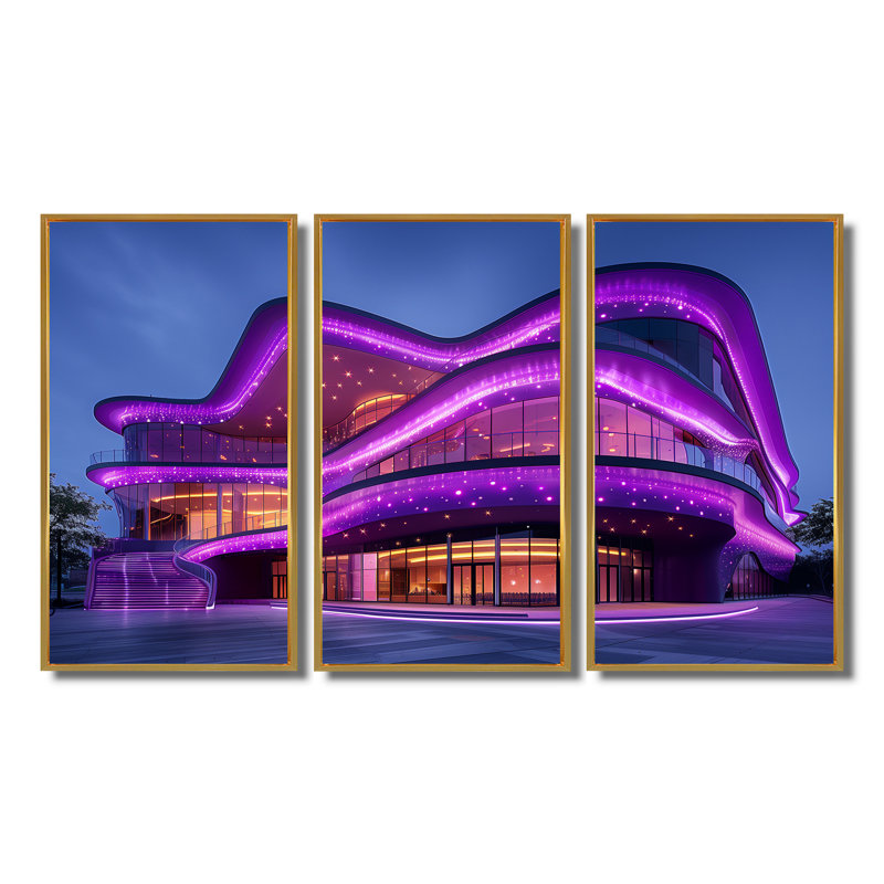 «Neon Lights», ensemble d'art mural, H 28 po x l 36 po x P 1 po, Toile avec cadre flottant or