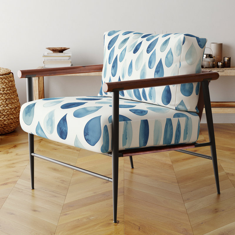 Chaise avec accoudoirs bleu Paisley, Bras ronds bruns