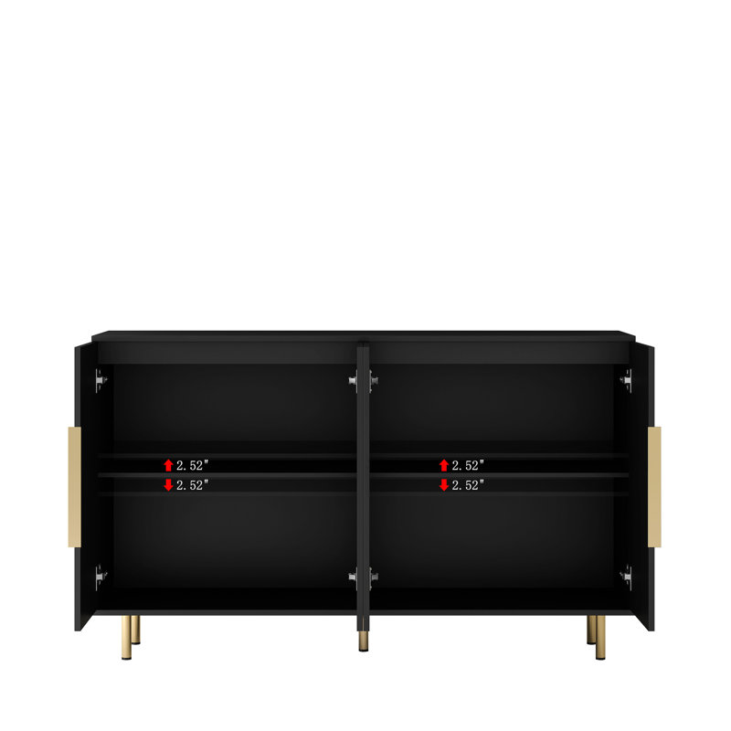 Buffet blanc moderne avec rangement, grand buffet cannelé avec tablettes réglables, crédence, console d'appoint, Noir