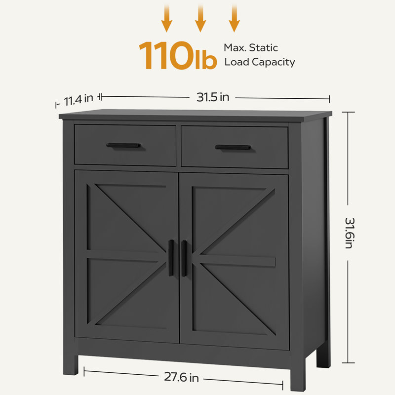 Buffet 31,5 "à 2 tiroirs pour armoire d'appoint, Noir