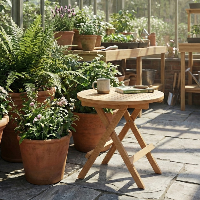 Table d'appoint ronde en teck pour terrasse