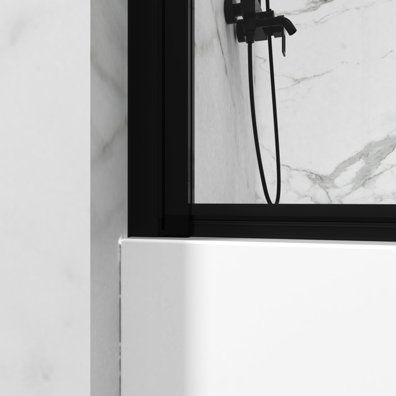55"X31.5" 180 Pivot Shower Door, Black, Tempered Glass With Radiant Design Black Screen, 55"X31.5", Glass, Secure Locking Mechanism