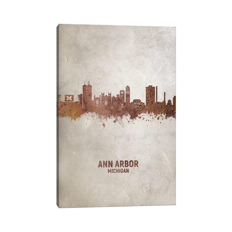 Ann Arbor Michigan Skyline Rust by Michael Tompsett - 1 Piece Wrapped Canvas Wall Art, 101.6 cm H x 66.04 cm W x 3.175 cm D