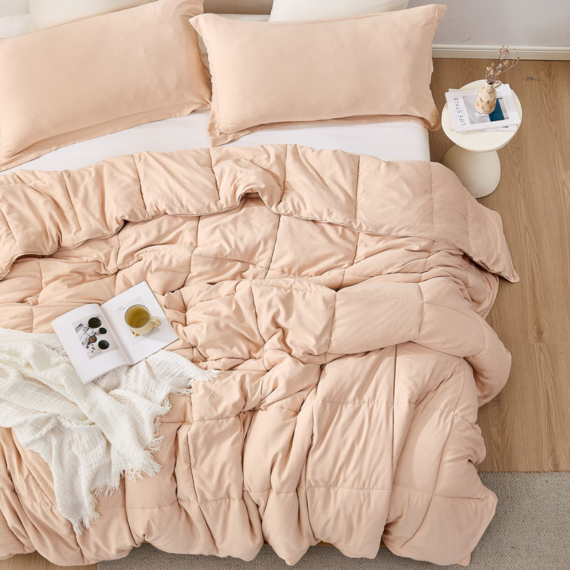 Coma Inducer Hot Days Cool Nights Oversized Comforter Set, Queen Comforter + 2 Standard Shams,  Apricot