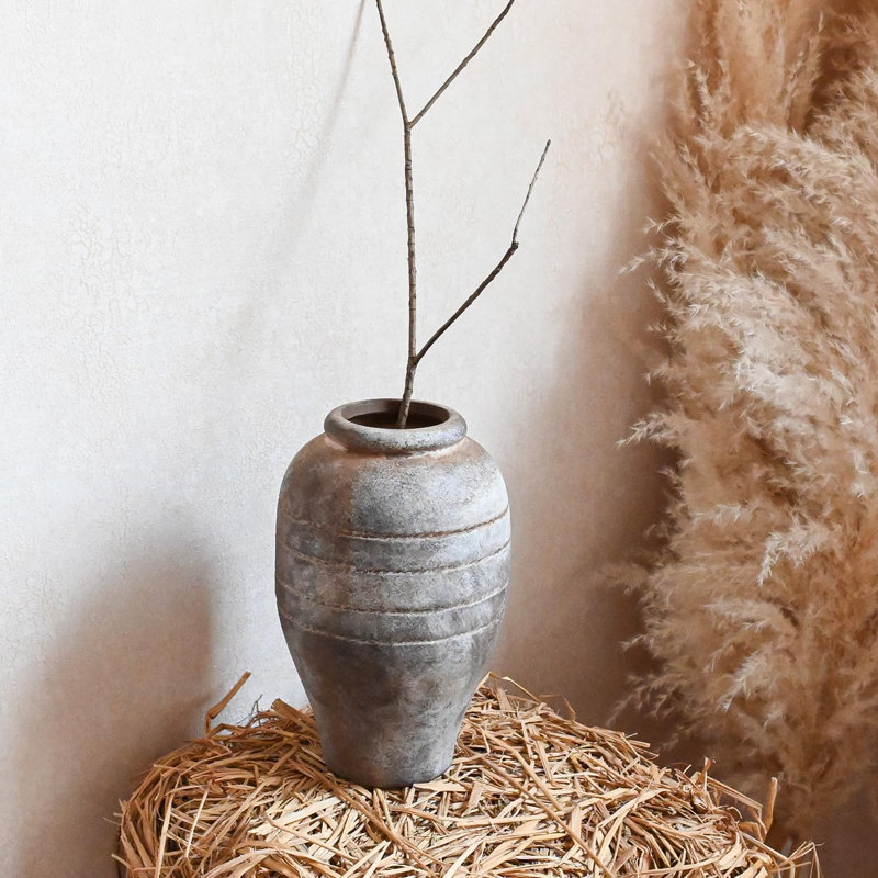 Rustic Brown Ceramic Vase for Table Decor