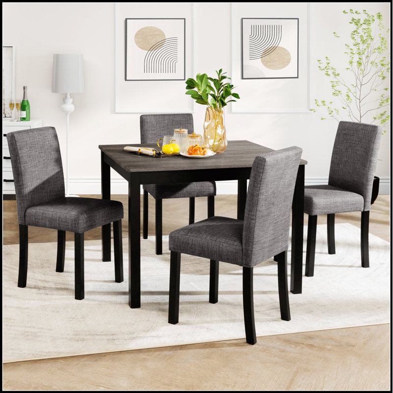 Ensemble de table de salle à manger 5 pièces avec 4 chaises, charme rustique et élégance moderne pour la cuisine et la salle à manger, finition deux tons