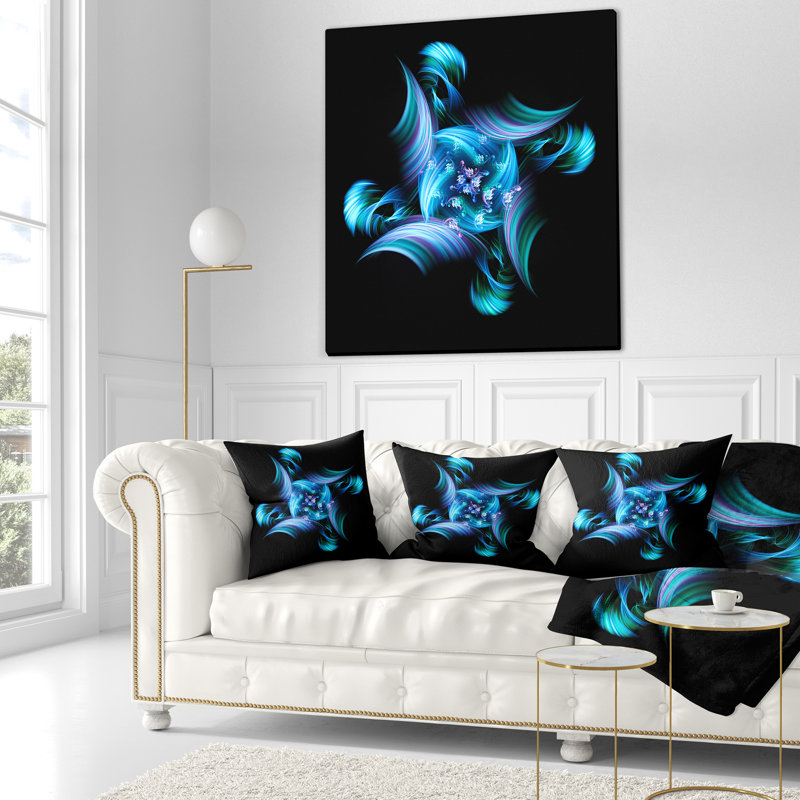 Vitrail multicolore - coussin imprimé floral, 16 po x 1 po, Coussin décoratif, Bleu / noir