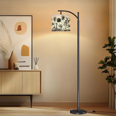 Arc Floor Lamp with Adjustable Lampshade Tropical Beach House Rustic Boho Banana Palm Trees Roots Tropical Standing Lamp 3 Color Temperatures Dimmable Tall Pole Lamp with Foot Switch for Bedroom
