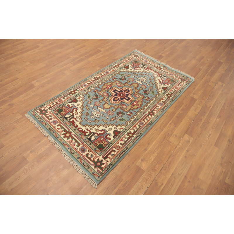 Tapis indien géométrique bleu clair clair 3 x 5
