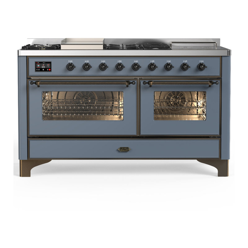 Majestic III Series 60 Inch Dual Fuel Range with 7 Sealed Burners, Griddle, Frenchtop in White (Natural Gas, Chrome Trim)