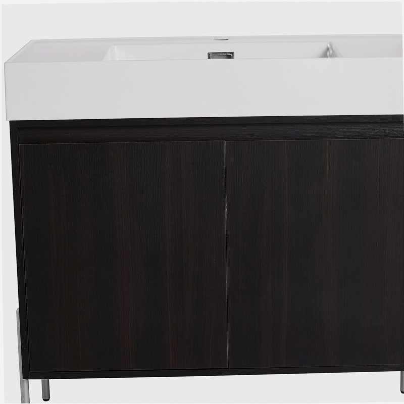 Meuble-lavabo sur pied 36 po avec lavabo en résine, armoire de rangement avec portes à fermeture douce 36 po