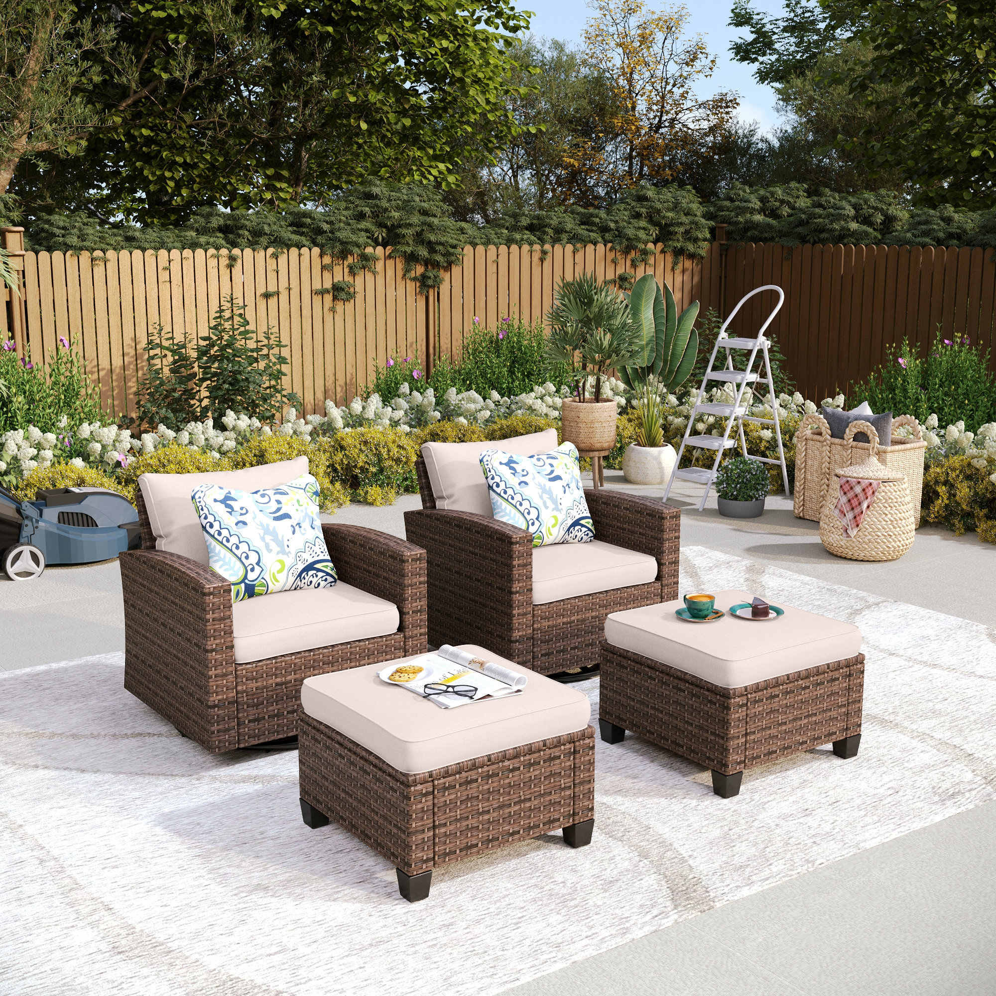 Outdoor Wicker Patio Seating Set Lark Manor Cushion Color Beige