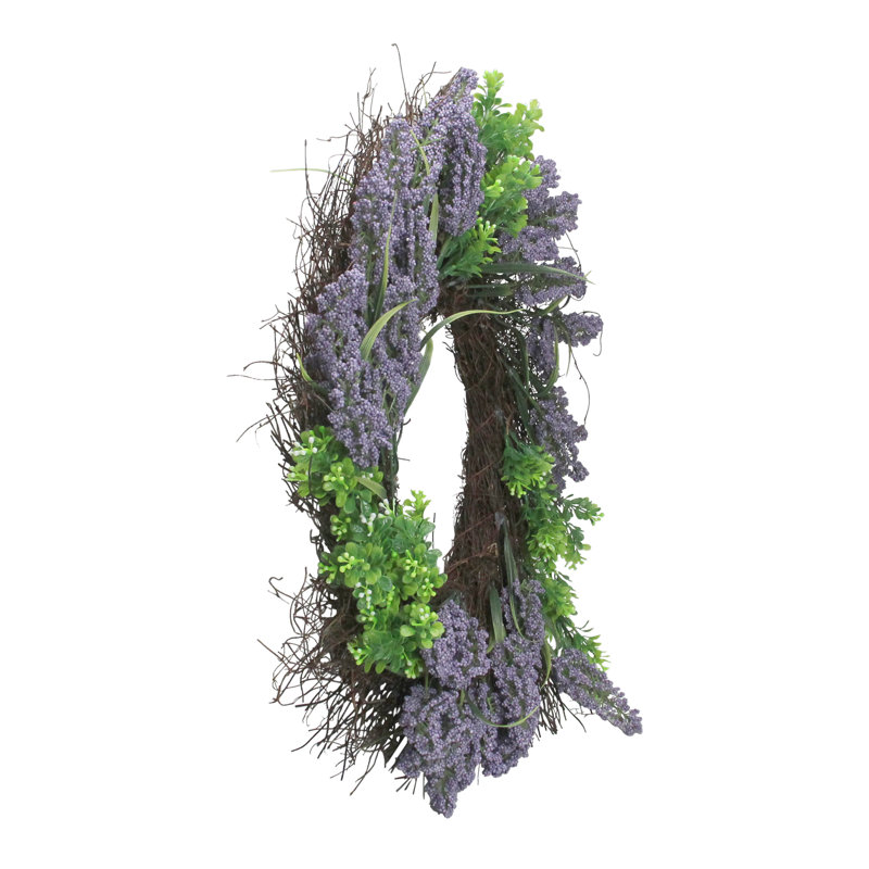 Couronne de printemps artificielle lavande et buis non éclairée 22 pouces