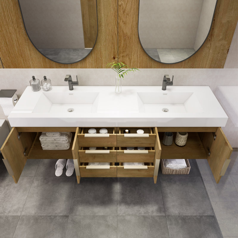 Laramie 70.8'' Double Bathroom Vanity with Acrylic Top, Oak