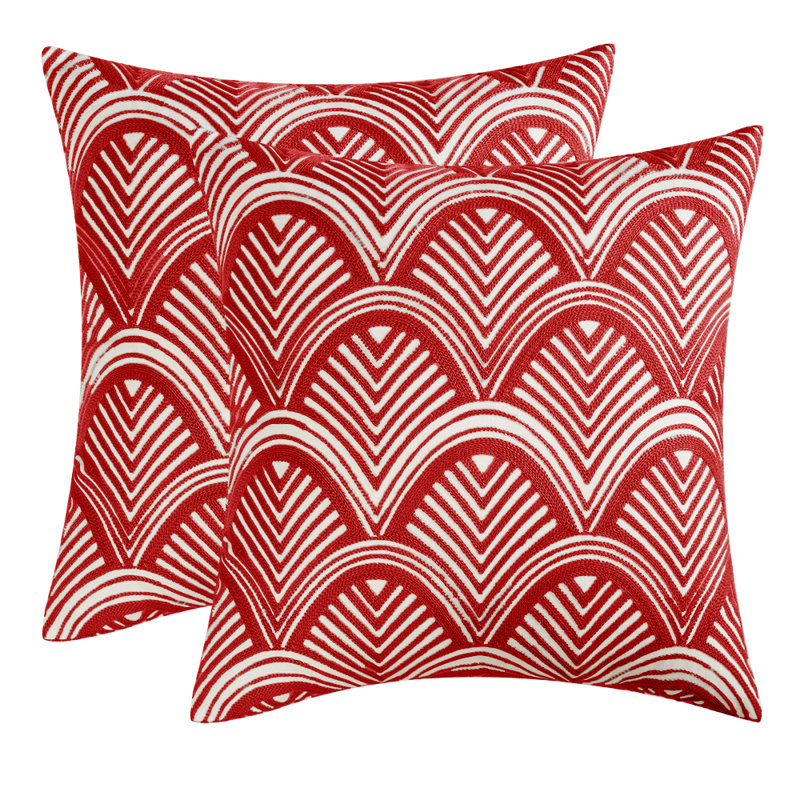  Housses de coussin brodées à motif floral, Rouge