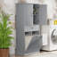  Armoire de rangement de salle de bain avec double panier à linge, portes et rangement pour tiroir, gris-614350500