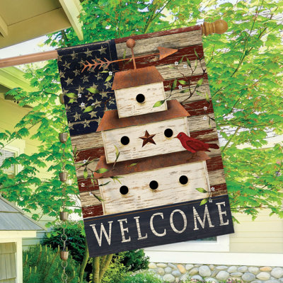 Patriotic Birdhouse House Flag