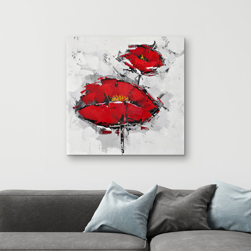 Texturized poppies - 32"x32" art on canvas