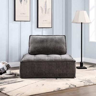 Modern Modular Single Square Armless Floor Couch With Removable Back Cushion, 35" Corduroy For Small Spaces, Bedroom, Office, Grey Upholstered, Comfortable Foam Adjustable , Sleeper Memory Filler