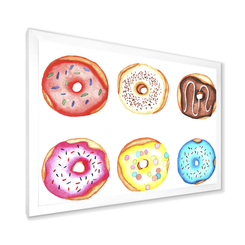 «Funny Donuts», reproduction sur toile, H 12 po x l 20 po x P 1 po, Cadre de coin blanc fermé