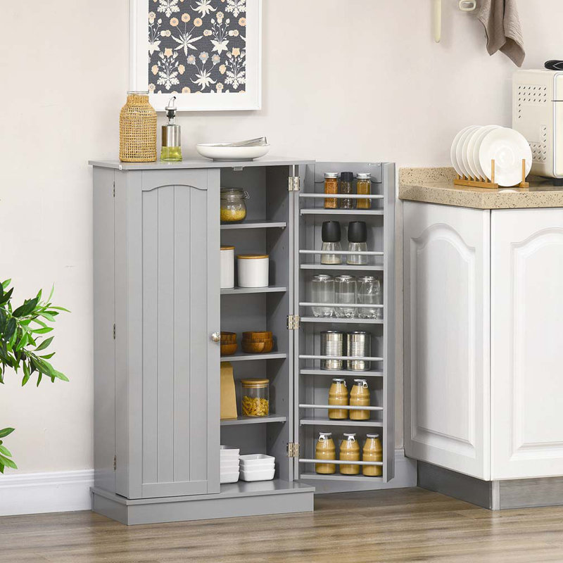 Armoire de rangement pour garde-manger de 41 po de hauteur avec 41 tablettes à 5 niveaux, 12 étagères à épices, Gris