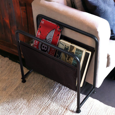 Modern Metal & Faux Leather Magazine Rack – Minimalist Organizer For Industrial Decor by 17 Stories