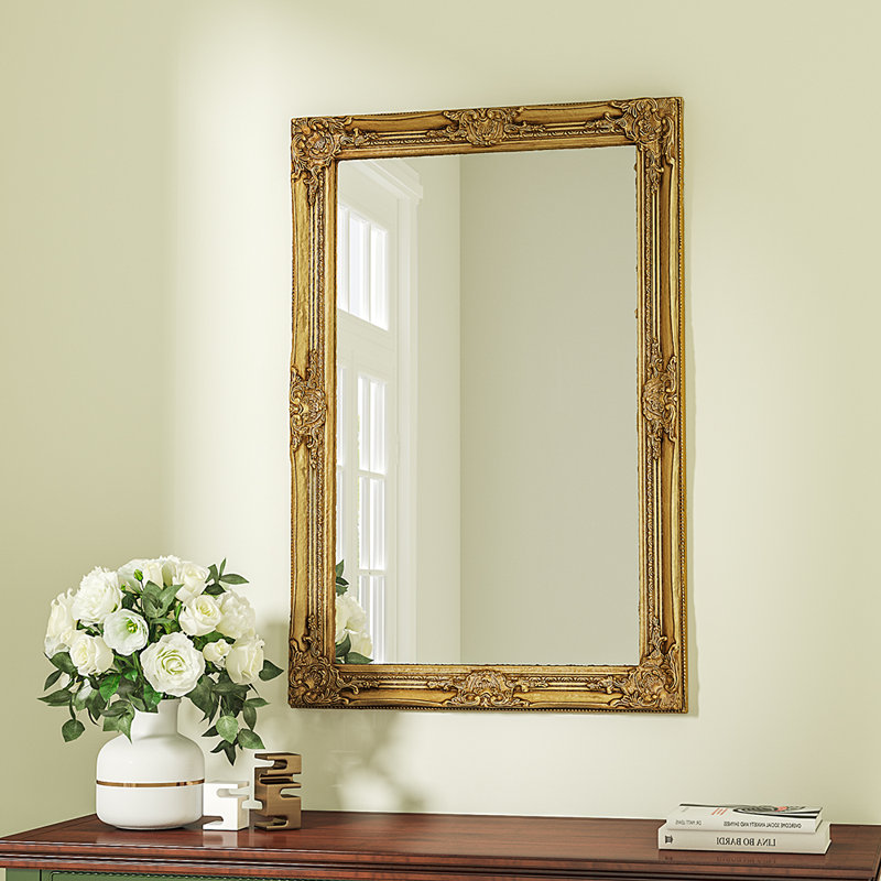 Mulder Wood Flat Wall Mirror, Gold, 90 cm H x 60 cm W