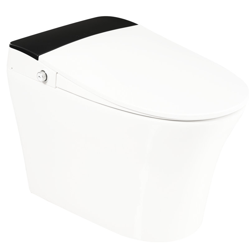Toilette intelligente avec siège chauffant, une chasse d'eau automatique, sans bidet, pied bleu nuit, poignée gérée, chasse d'eau en cas de panne de courant, couvercle à fermeture douce, qualité de mélange de salle de bain blanc, outil