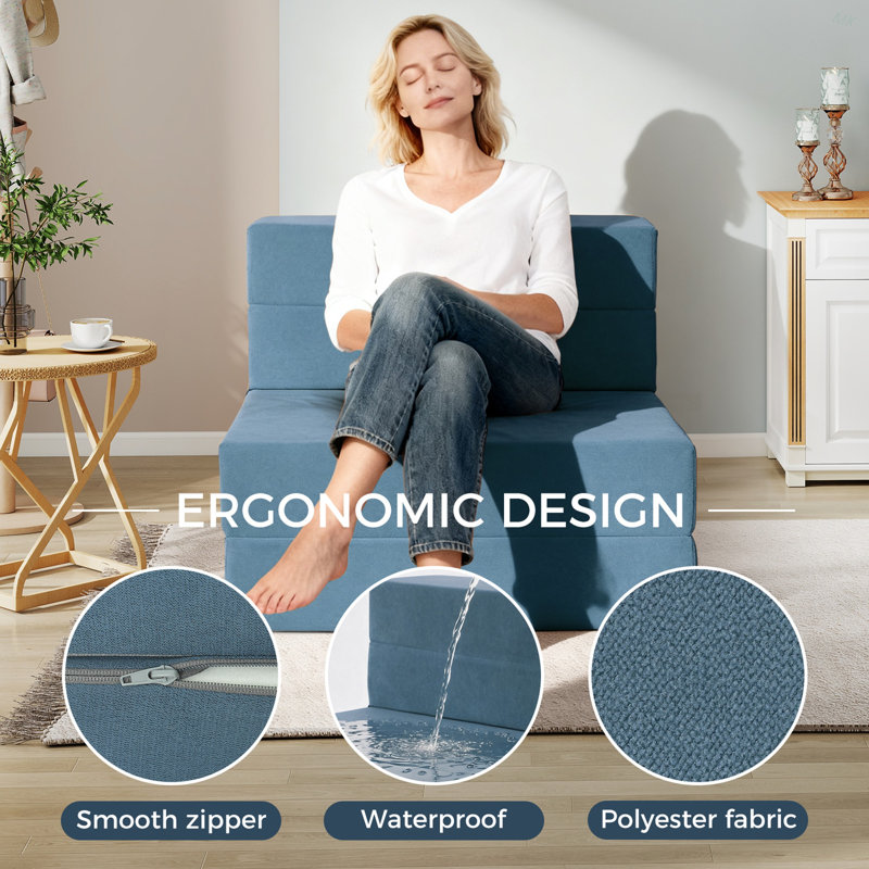 Boneless Folding Sofa Bed Convertible Sleeper Chair Floor Couch with High Density Support Foam Single Size for Living Room Dorm Guest Use Home Office Apartment