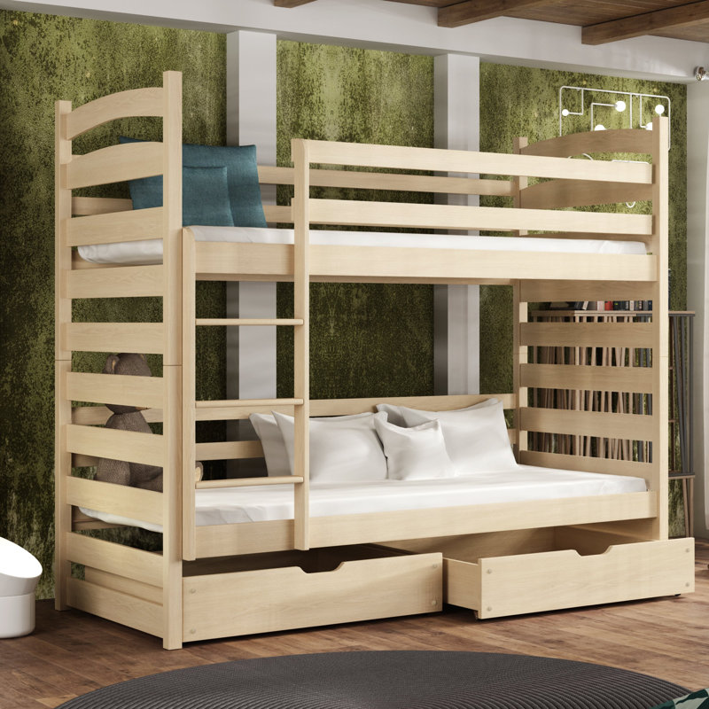 Salma Bunk Bed with Storage Included with Built-in Ladder Included, Pine