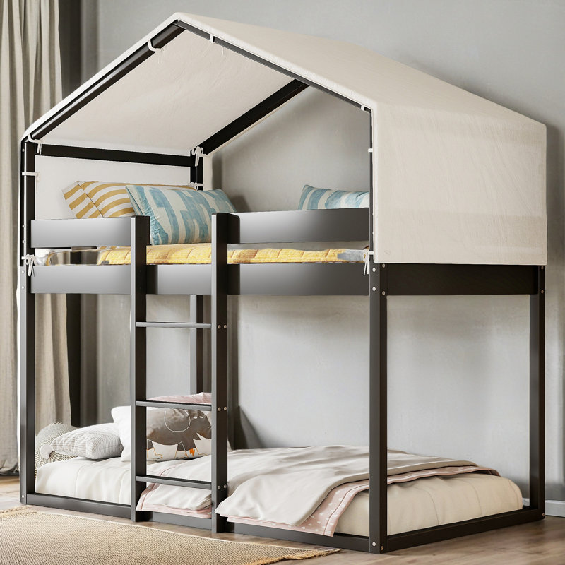 Twin Over Twin Wood Bunk Bed With Tent, Espresso