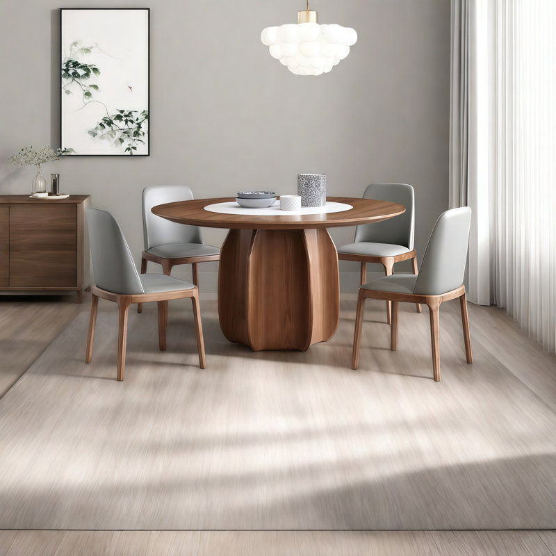 Round Solid Wood Dining Tables with Turntable, 29.50"H x 47.20"L x 47.20"W