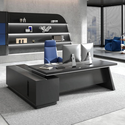 Bureau double caisson en L 87 po - retour à droite, grand bureau avec tiroirs, armoire fermée, compartiment ventilé pour unité centrale et ports d'alimentation / USB intégrés (L 87 po x l 63 po x H 30 po)