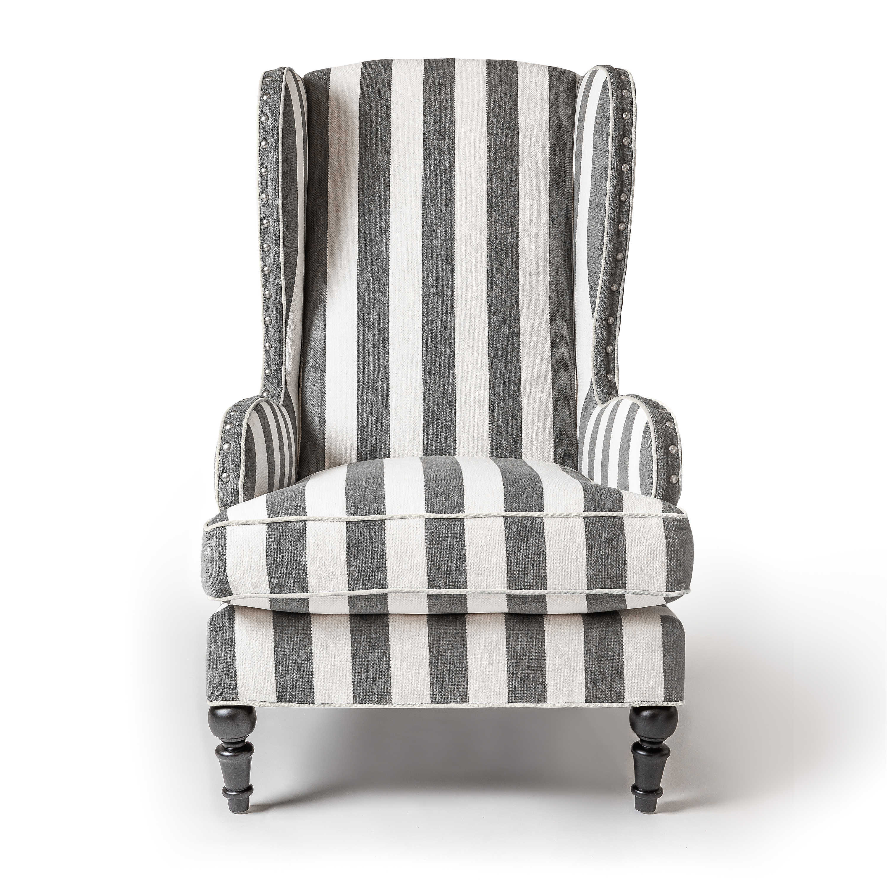 MacKenzie Childs Marquee Gray Stripe Chenille Wing Chair Wayfair