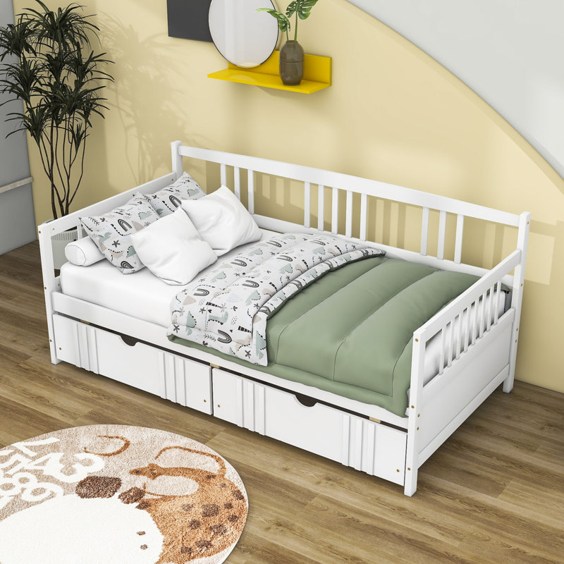 Fairbank Twin Size Two Drawers Wooden Daybed, White