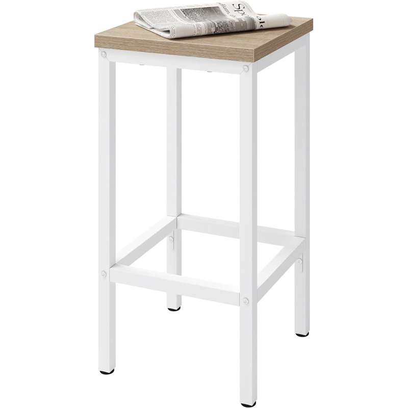 Michealla Bar Stool with Iron Frame, Light Oak/White